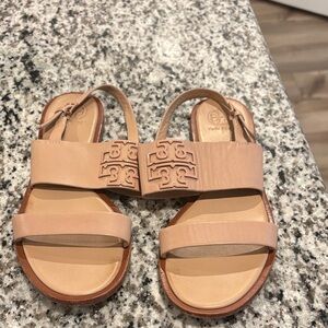 Tory Burch Beige Sandals with Logo Accent